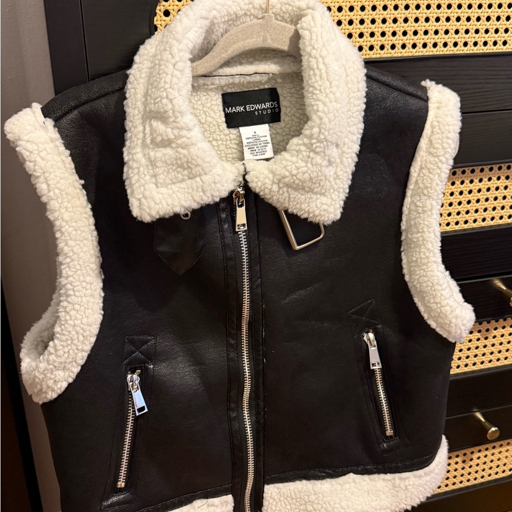 Brown Faux Leather Sherpa Vest